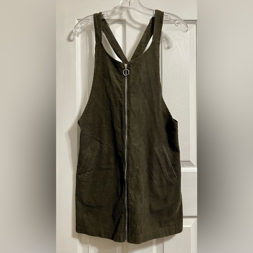 Charlotte Russe Olive Green Corduroy Overall Dress